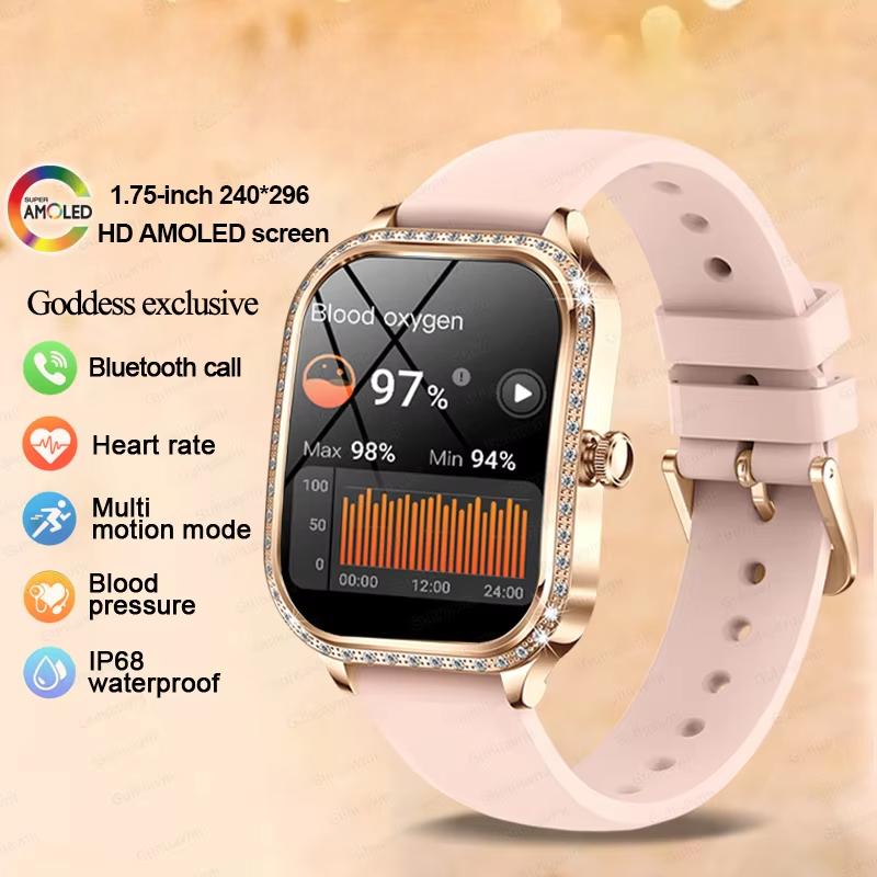 2025 Ny Mote Smart 1.75" HD Skjerm Klokke Kvinner AMOLED Buet Skjerm IP68 Vanntett Helse Anrop Smartklokke Apple Watch Damer for Dame Gave