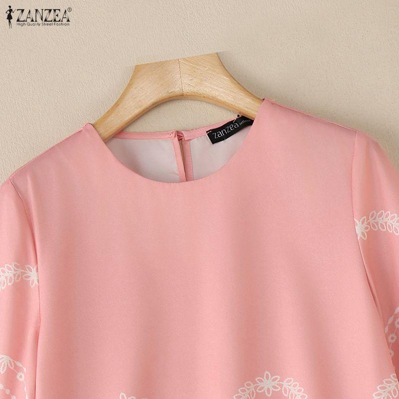 ZANZEA Lässige Bluse mit Rundhalsausschnitt und 3/4-Ärmeln und lockerem Print für Damen