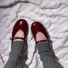 Leather Version Za Retro Round Head Small Red Shoes Women's Flat Ballet Shoes Versatile Light Mouth Mary Jane Shoes Women's Single Shoes