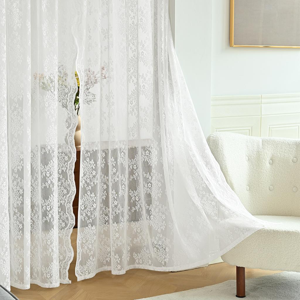 Double Lace German Curtain Door Curtain Warp Knitted Lace Through Rod Window Screen Finished Curtain
