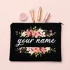 Personalized Makeup Bag Flower with Name Bridal Cosmetic Case Monogram Toiletries Pouch Wendding Birthday Holiday Gifts for Her