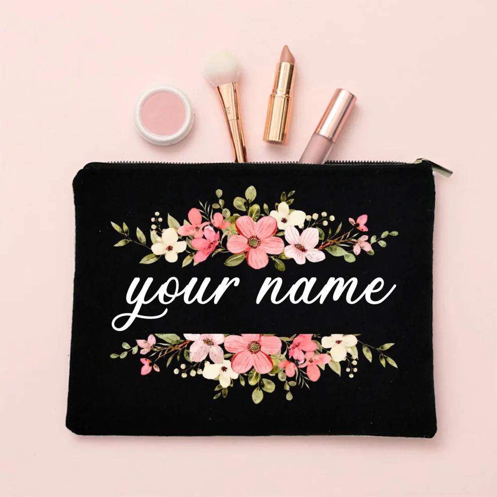 Personalized Makeup Bag Flower with Name Bridal Cosmetic Case Monogram Toiletries Pouch Wendding Birthday Holiday Gifts for Her