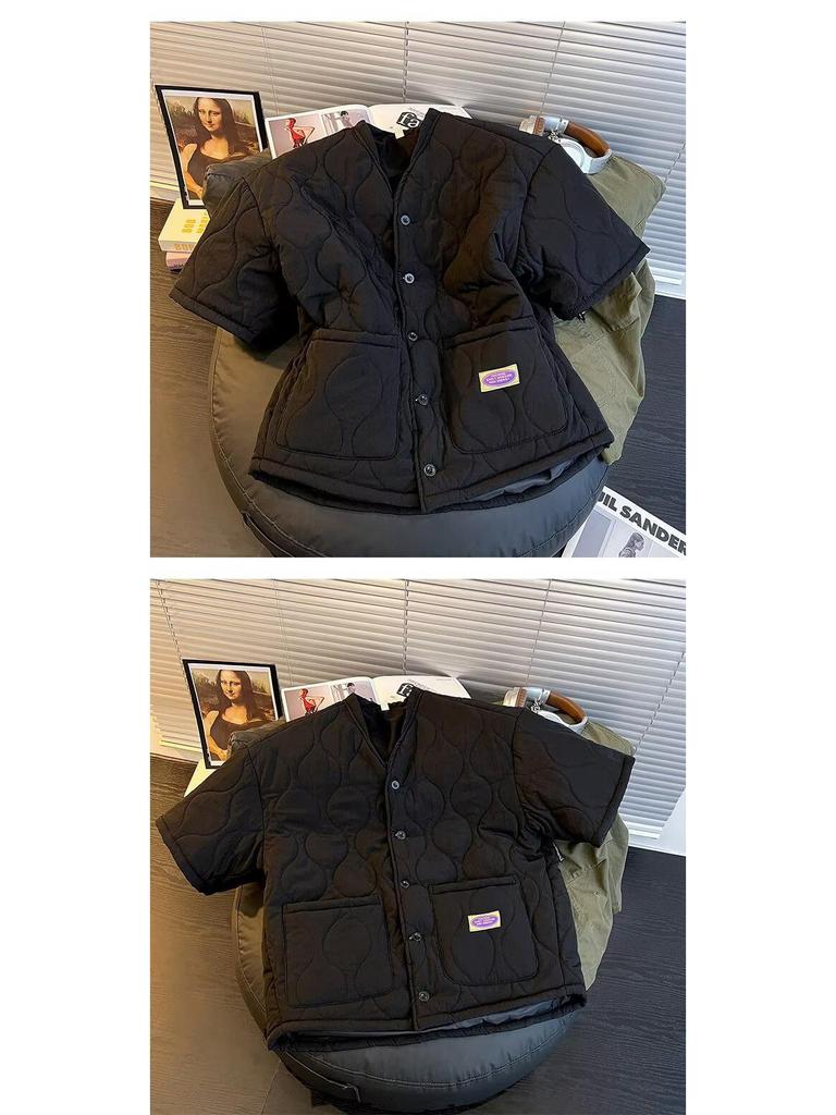 Men's American Style Winter Gourd Pattern Thickened Short Sleeve Cotton Padded Jacket