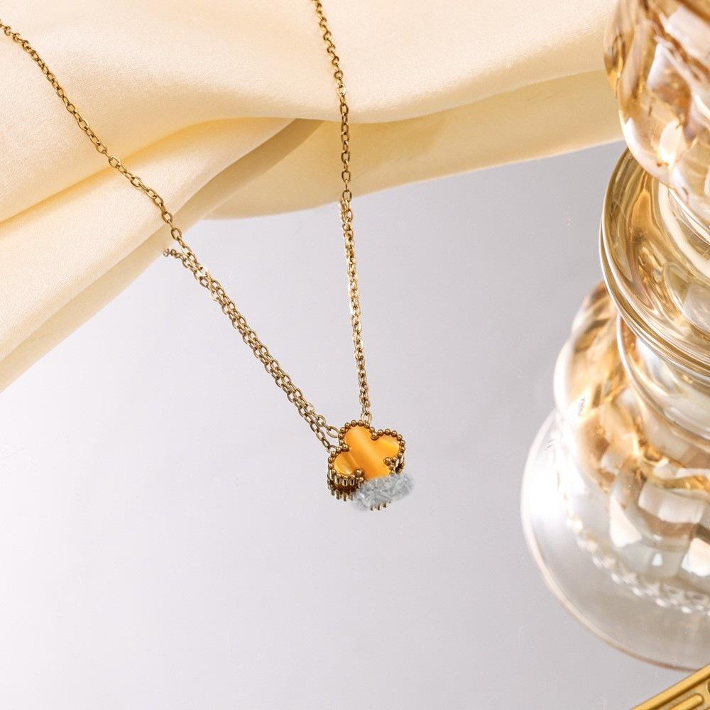 Four-leaf Clover Necklace A Luxurious and Sophisticated Double-sided Titanium Steel Clavicle Chain