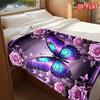 Romantic Purple Rose Garden Blanket, Vibrant Butterfly Art Themed Soft Cover