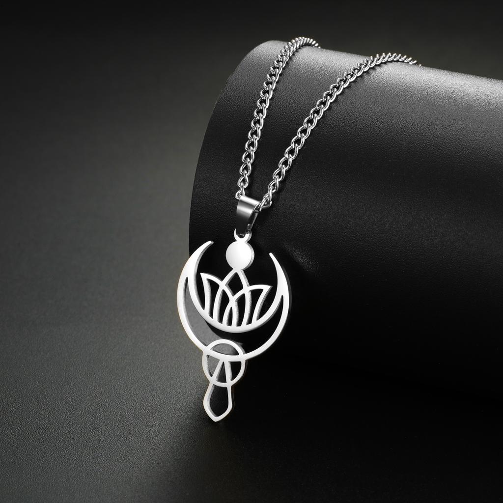 Crescent Moon Lotus Pendant Mace Necklace for Women Stainless Steel Jewelry Neck Link Chain Valentine's Day Christmas Gifts New