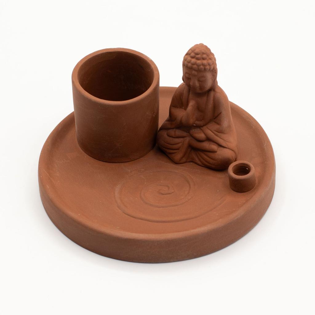 Multi Purpose Buddha Incense Plate – Natural Terracotta Style