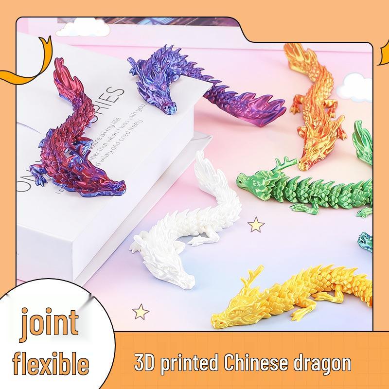 3D Printed Dragon Toy with Movable Joints - Gradient Color for Kids