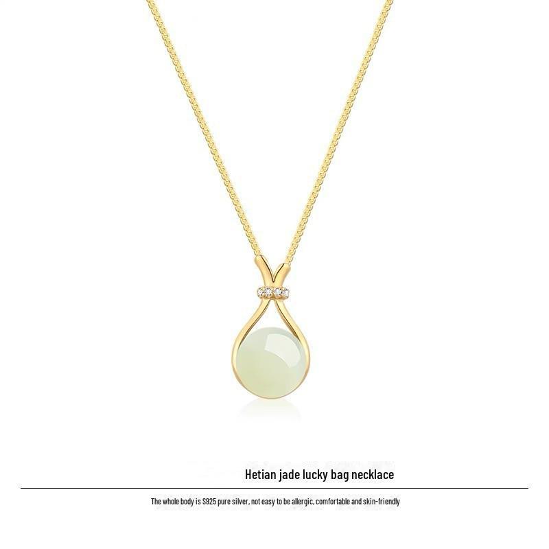 S925 Sterling Silver Jade Pendant Necklace - Elegant Women's Clavicle Chain