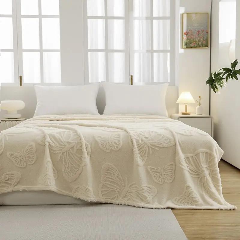 Vară Pluș Tafu față-verso Plapumă groasă cu husă Jacquard fluture 3D Pluș Birou Plapumă de odihnă pentru prânz