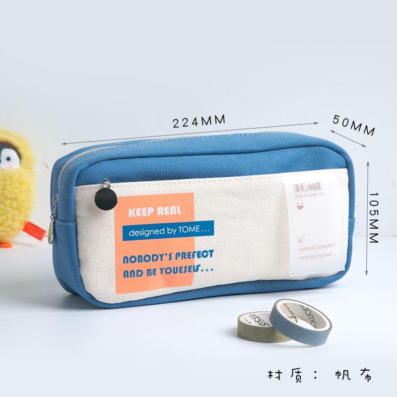 

Grade Three Class Two K-style Large Capacity Canvas Pen Bag Simple Stationery Box Cute Pencil Box Japanese Style Stationery Case K Square double zipper-Navy