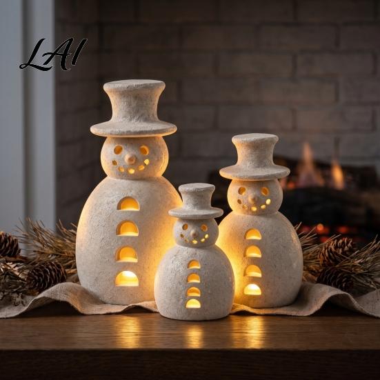 Decorative Snowman Lamp Christmas Light LED Lights Resin Figurine Light-up Hollow Night for Holiday Party Tabletop Decor Festive