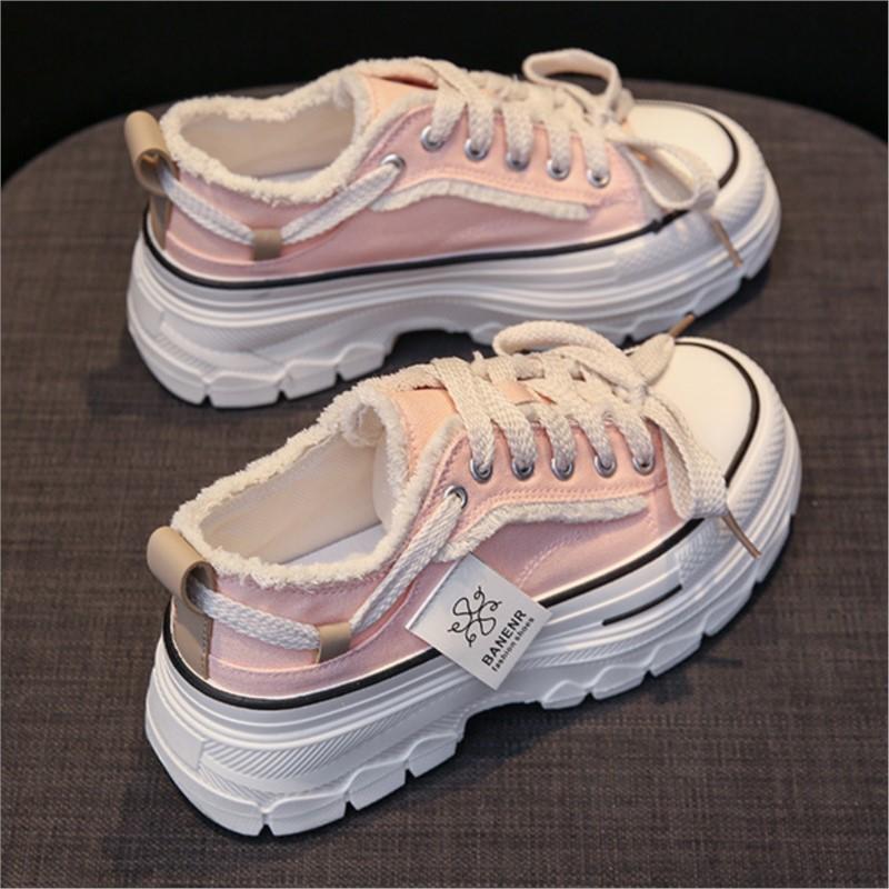 Thick Sole Retro Summer New Canvas Shoes High Heel 5cm Female Tide Students All Casual Board Shoes  Sneakers P495