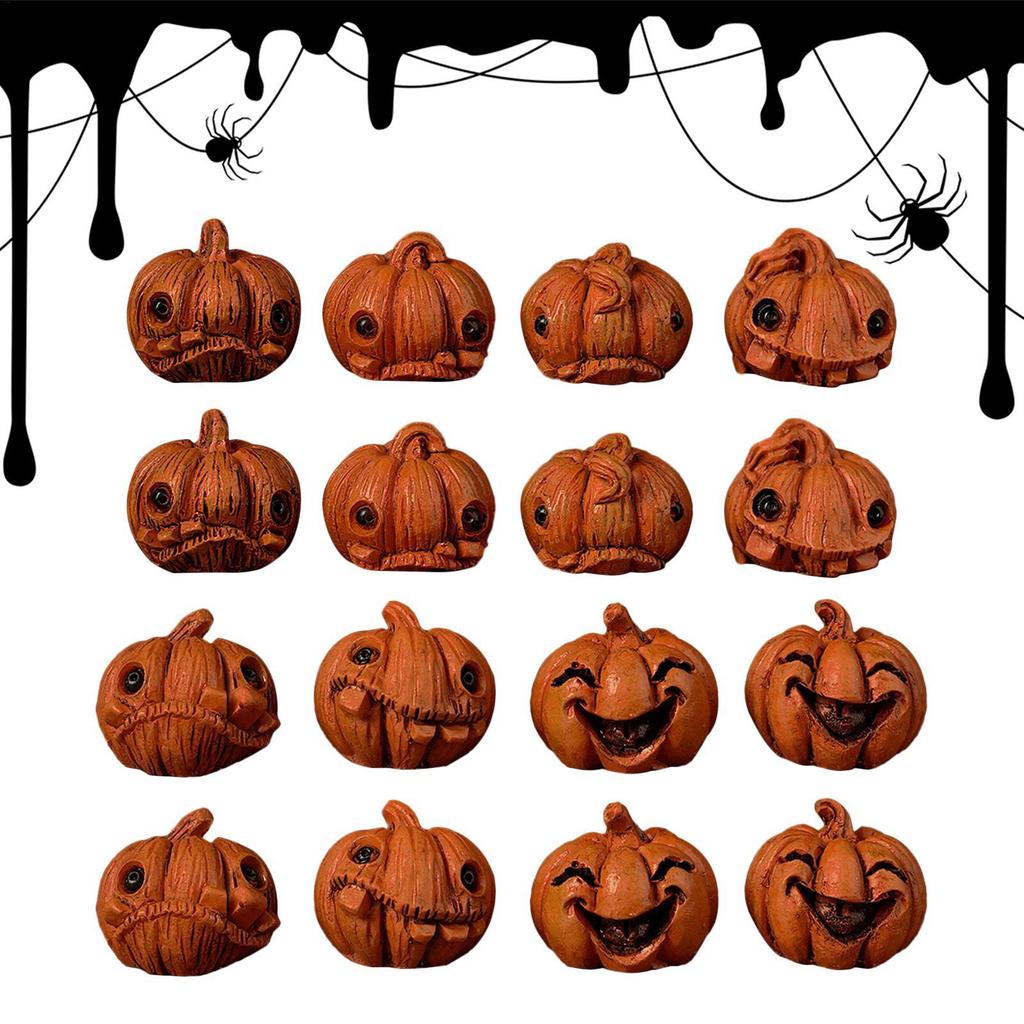 16 Pieces Miniature Pumpkin Figurines Decorative Halloween Garden Adornments Resin for Desk Outdoor Garden Home Party