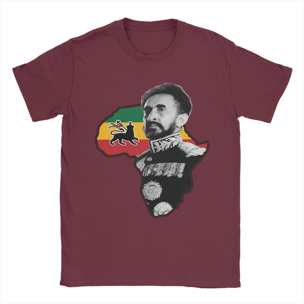 Awesome Haile Selassie I King Of Kings With The African Map T-Shirt Unisex Crew Neck Cotton T Shirts Short Sleeve Tee Shirt Tops