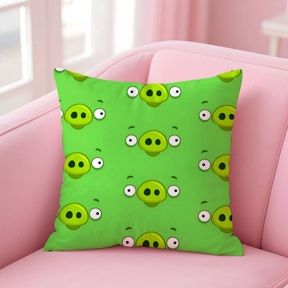 Animation A-A-Angry Birds Cartoon Pillow Case Anti-Dustmite Pillowcase Invisible Zipper Silky Short Plush Sofa Cushion Cover