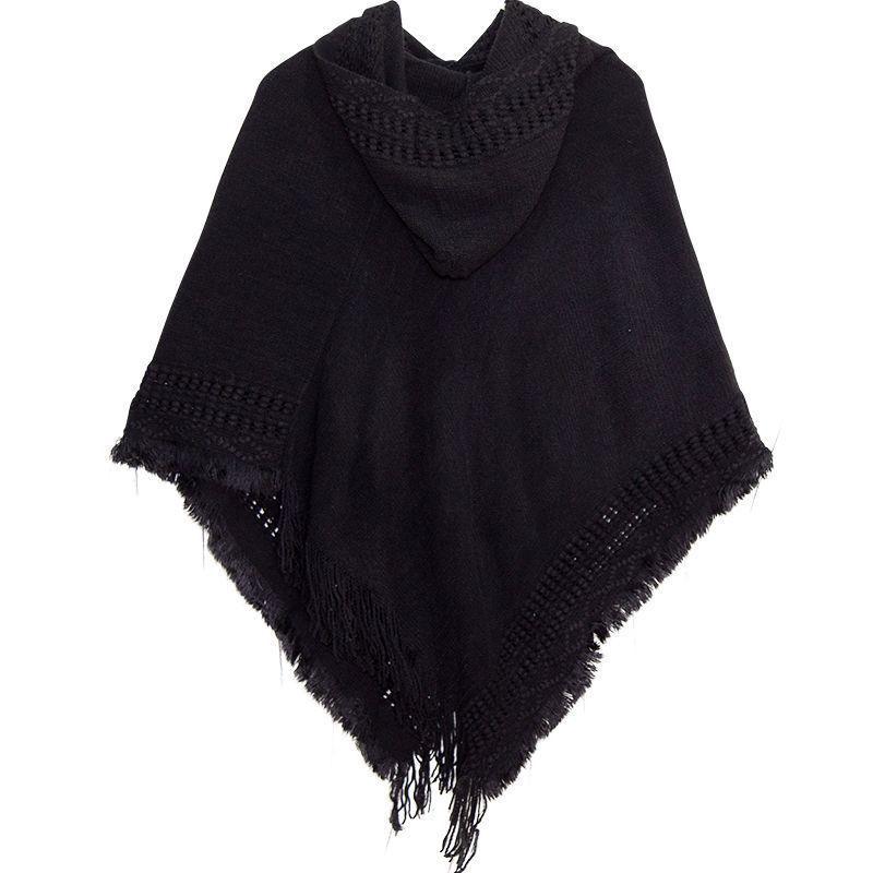SHANGY2023 Solid Color Women's Fashion Hooded Shawl Cape