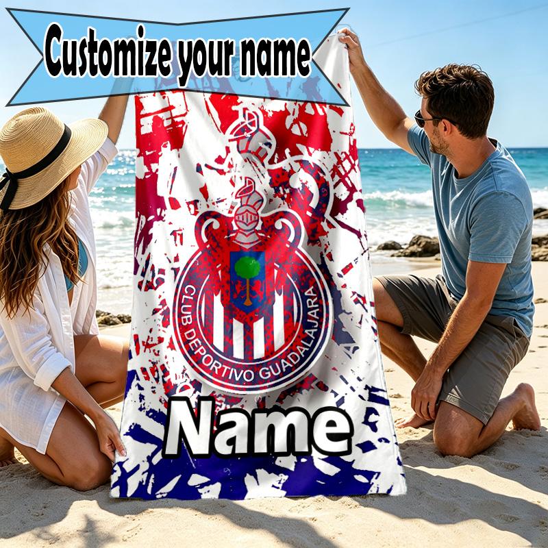 Custom Name Personalized Club Deportivo Guadalajara Print Beach Towel, for Trip Camping Beach Party Home Decor, Birthday Gift for Family & Friends
