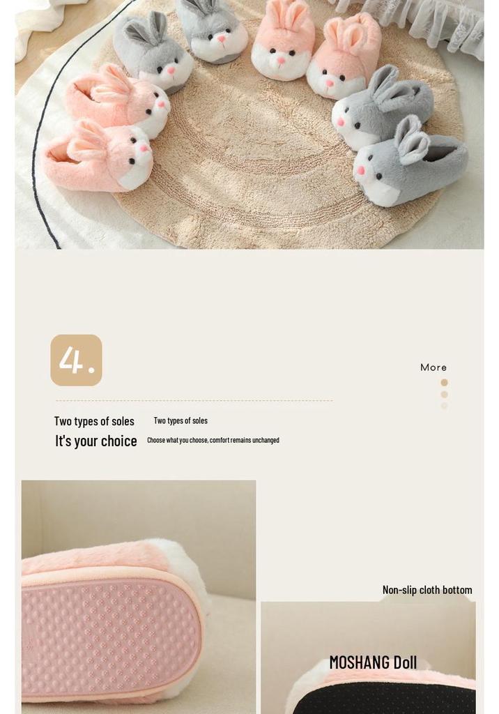 Autumn Winter Cute Rabbit Plush Slippers - Thickened Warm Cotton Shoes for Women