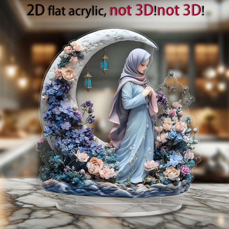 High-Quality Acrylic Crescent Moon Lady Statue - Valentine's Day Floral Desktop Ornament