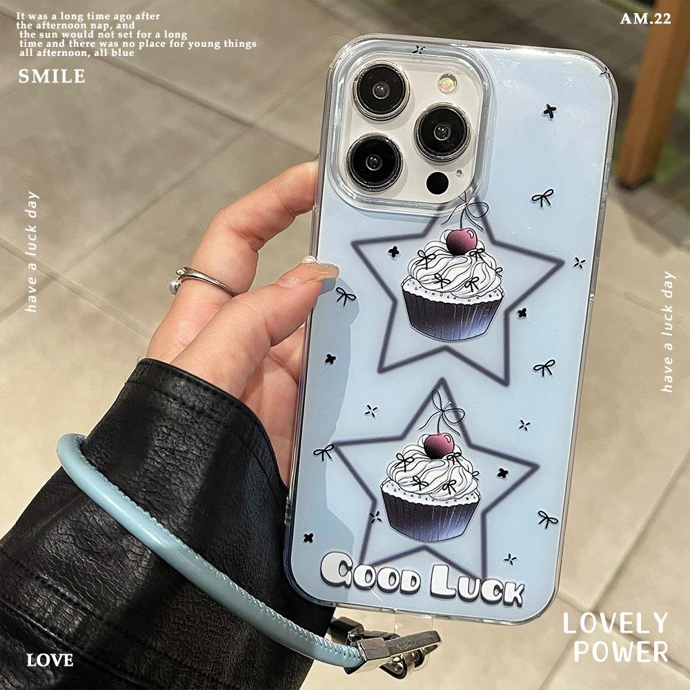 

New Blue Star Cake IMD Mobile Case Applicable To Apple 16promax with Lanyard IPhone 15 Protector Case Apple 16PLUS