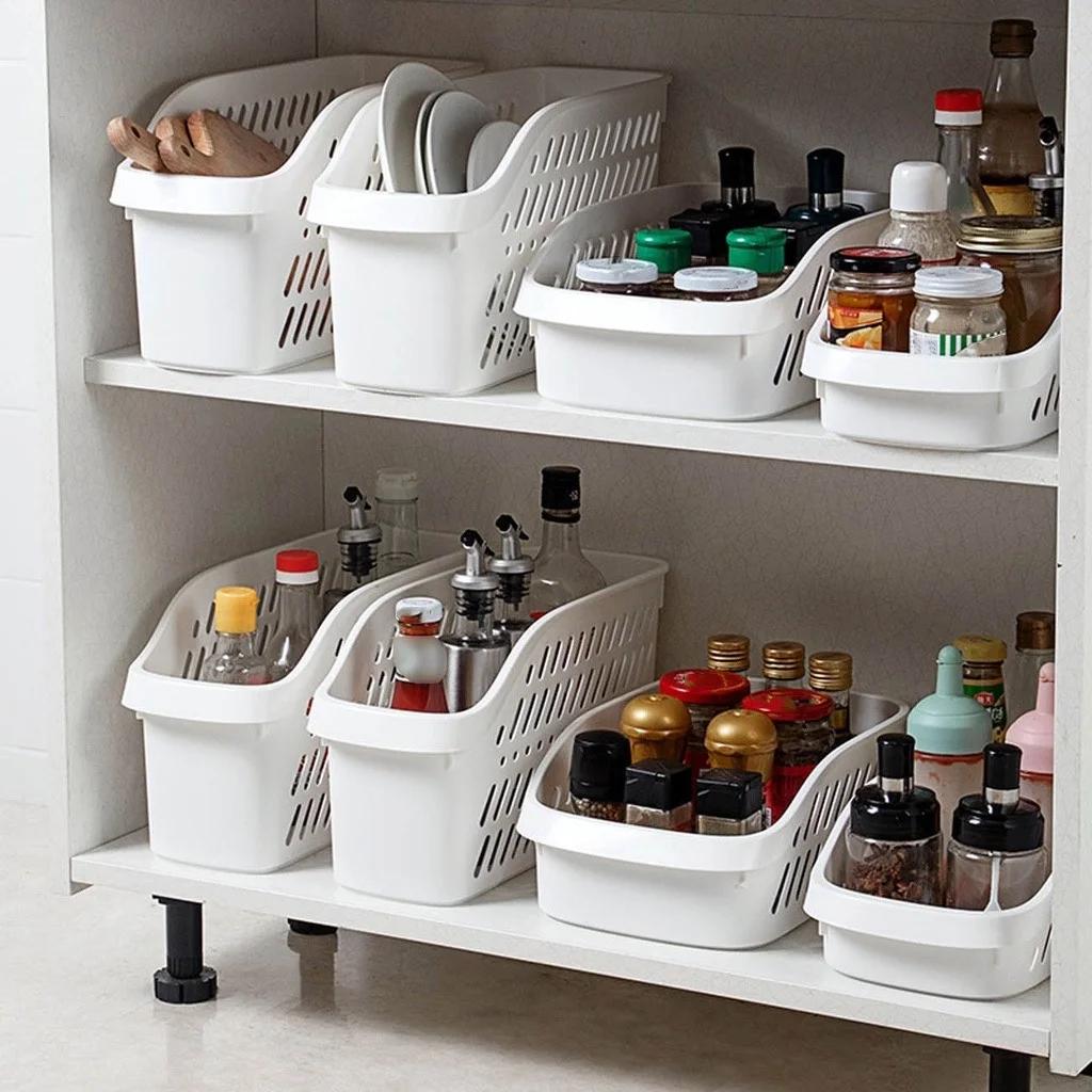 1pcs/kitchen Rack Storage Basket Household Under the Sink Cabinet Good Things with Wheels Narrow Storage Box Rattan Bag Gym Safe