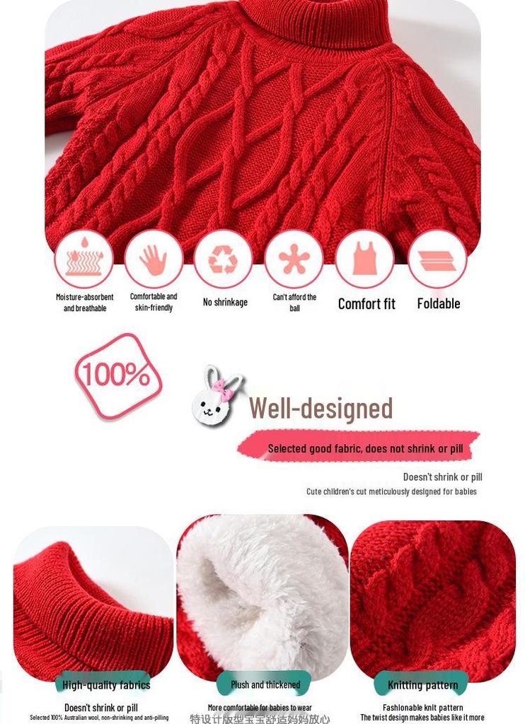 Children's Plus Velvet Thick Knit Sweaters: Boys, Girls, Infants - Warm Base Layer for Autumn and Winter