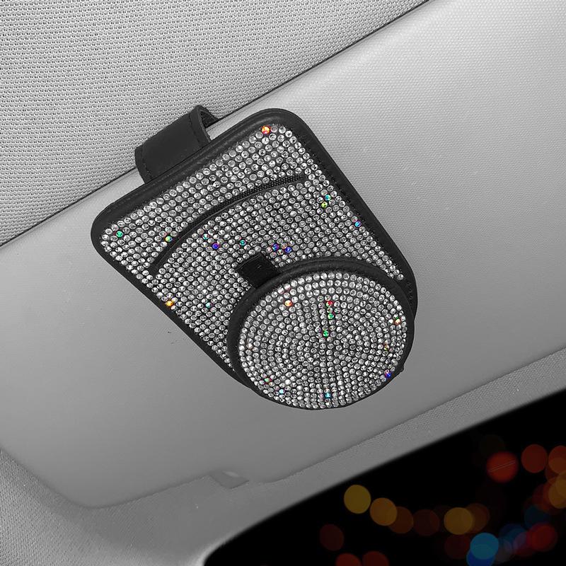 

Многофункциональный держатель для очков и солнцезащитных очков с клипсой на козырек автомобиля со стразами