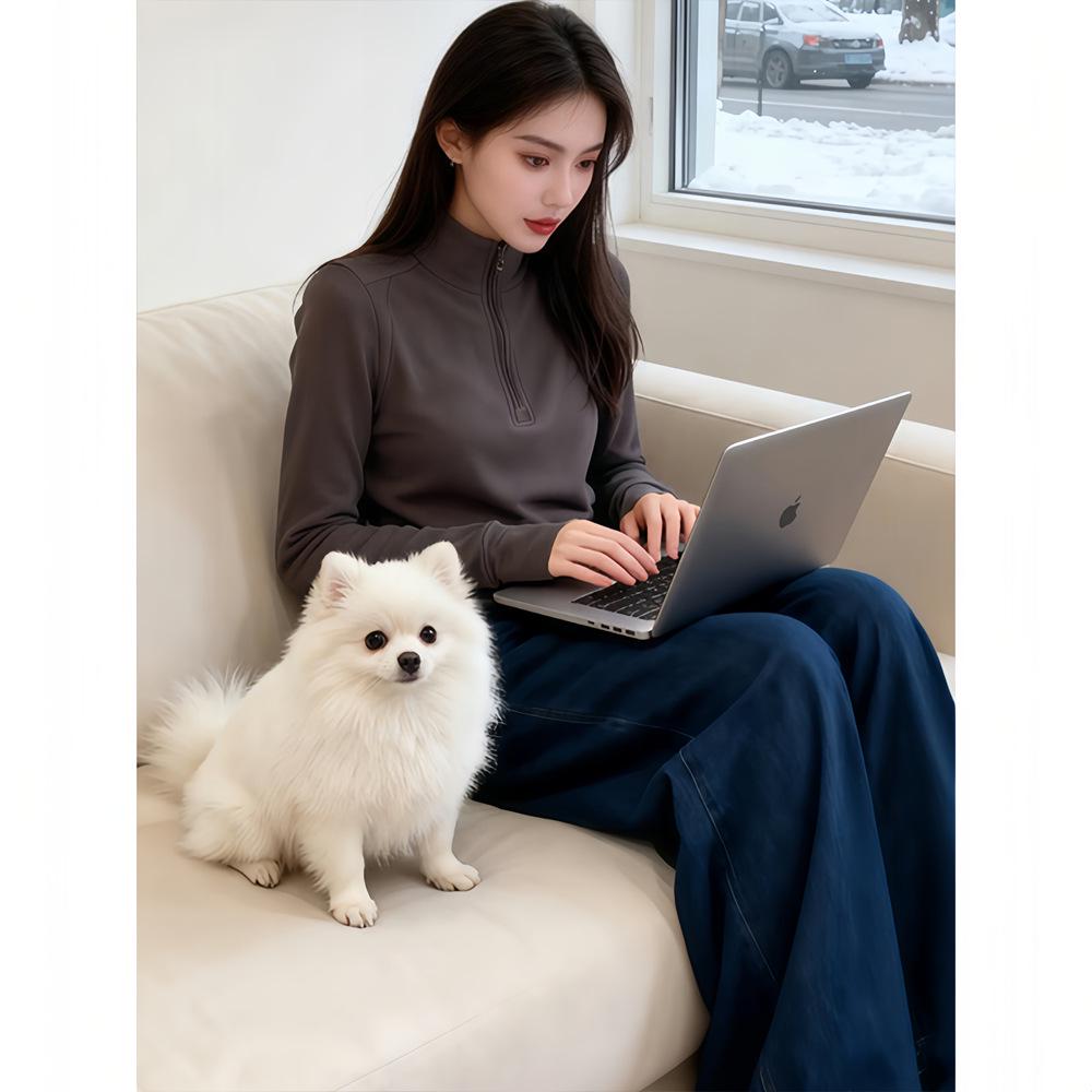 

280g Dual-Sided Brushed Soft Half-Zip Long-Sleeve T-Shirt for Women, New Autumn/Winter Inner Base Layer Top XL сірий колір