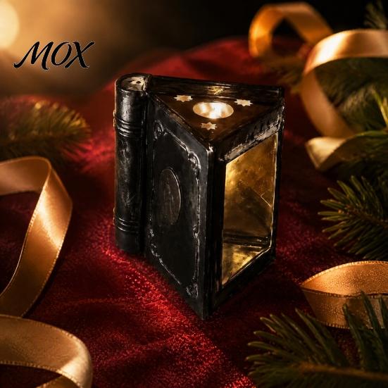 Iron Candle Stands Metal Magic Book Box with Light, Lighted Holder Ornament, Exquisite Decorative Pillar Stand for Living Room Bedroom Office