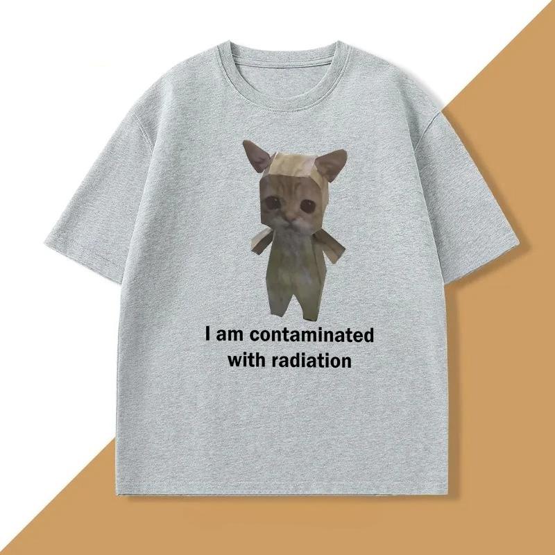 I Am Contaminated Funny Cat Meme T Shirt Cute Crewneck Clothes Summer T-Shirts Fashion Men Streetwear Round Neck Breathable Top