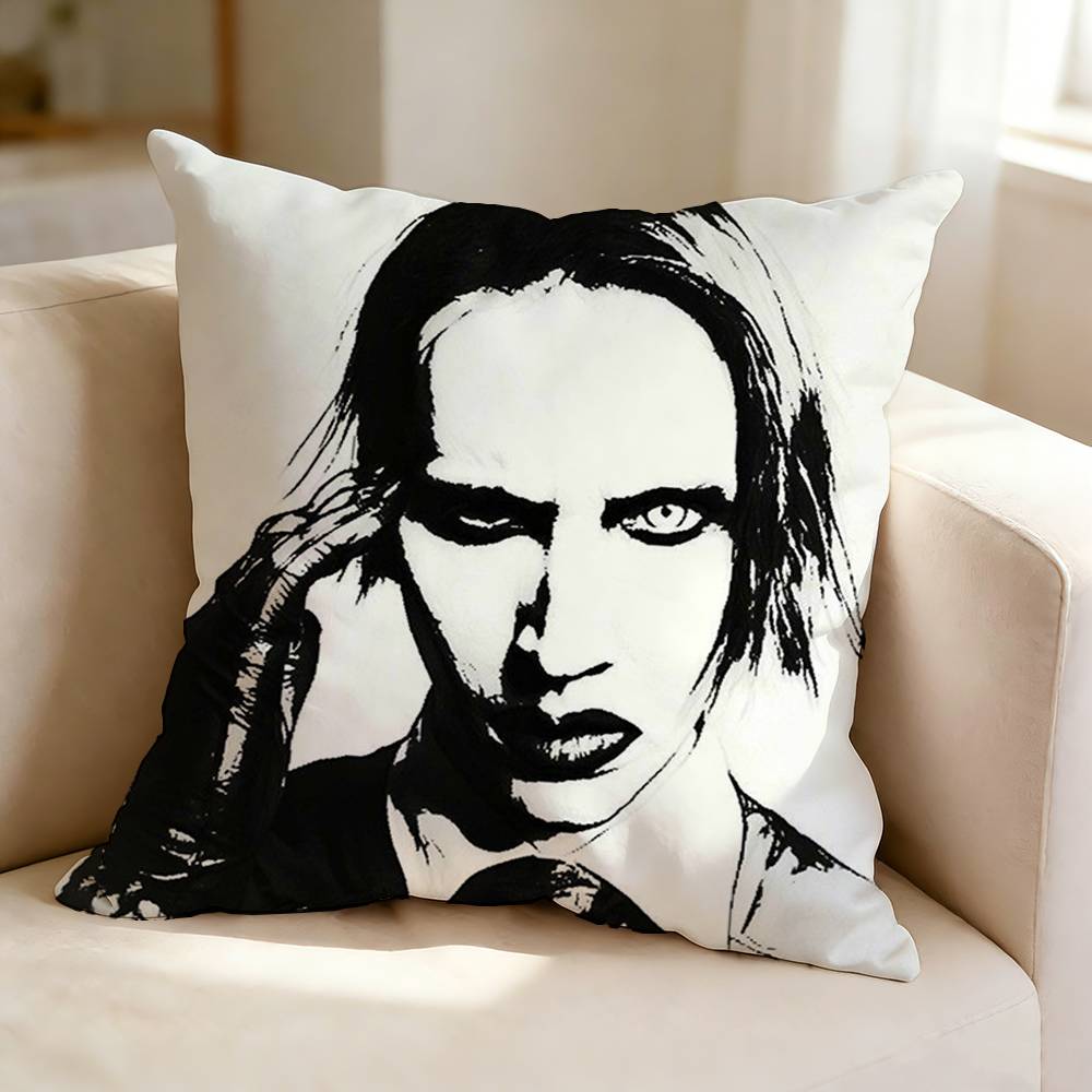 MMarilyn Manson Rock Singer Square DoubleSided Printed Pillow Case Bedroom Bedside Pillow Sofa Cushion Cover