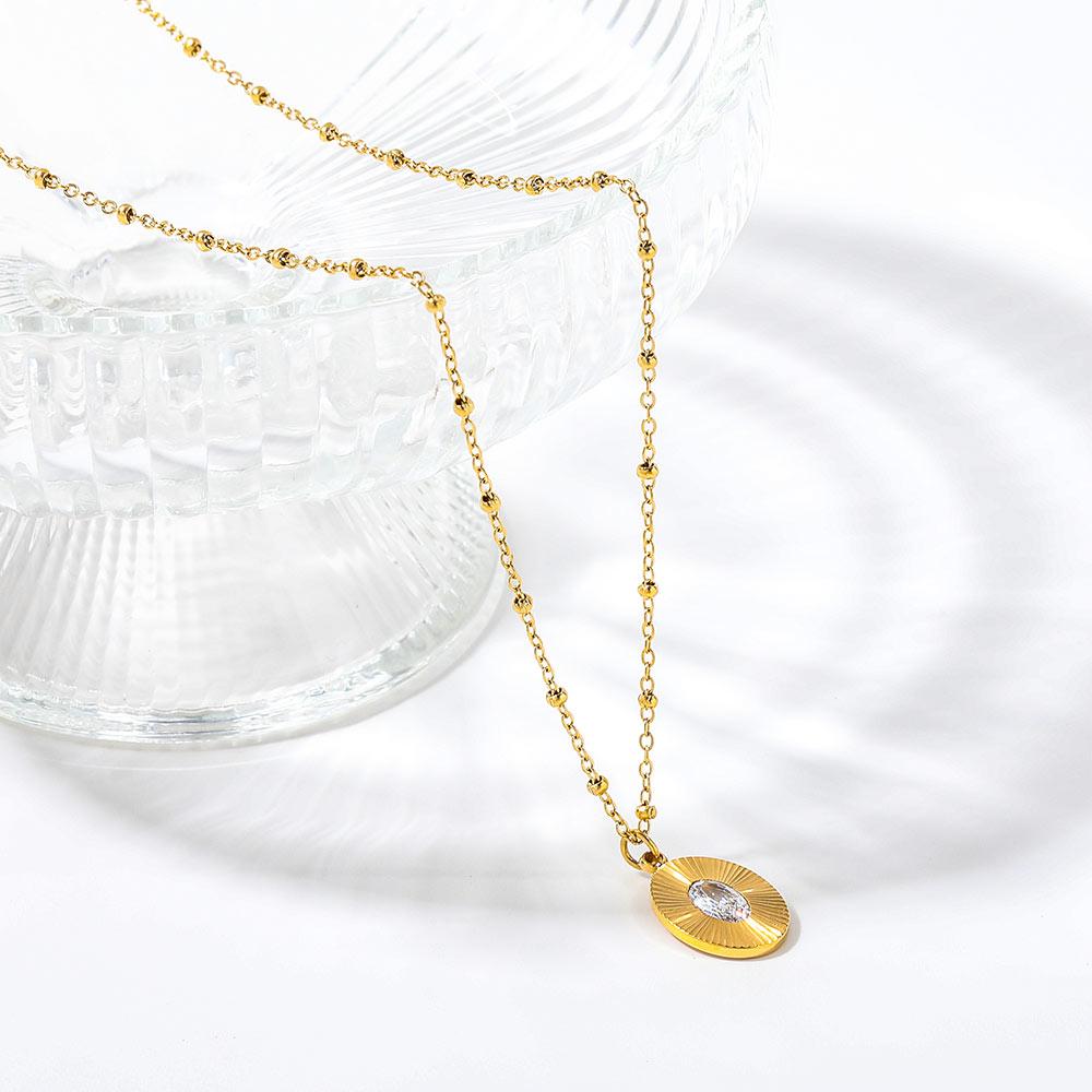Joolim Jewelry 18K Gold Plated Waterproof&Non Tarnish Fashion Oval Zirconia Pendant Bead Chain Necklace Stainless Steel Jewelry