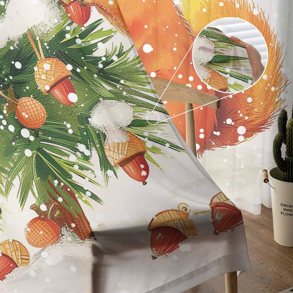 Christmas Tree Squirrel Snowflake Watercolor Sheer Curtains Modern Gauze Curtain for Living Room Bedroom Voile Yarn Curtains