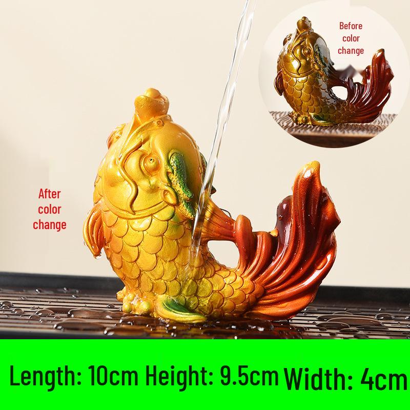 Lucky Golden Carp Color-Changing Tea Pet – High-End Ornament for Tea Tables