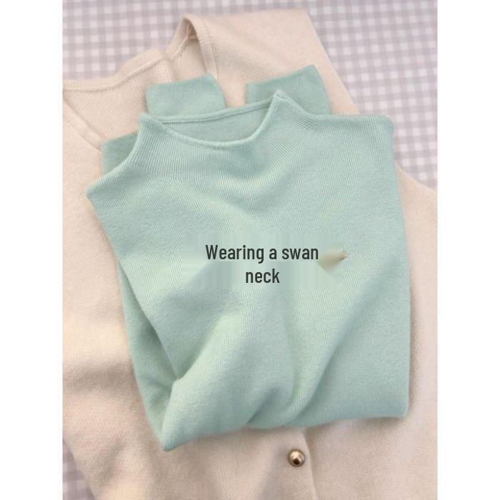 Women's Slim-Fit Semi-High Neck Knit Long-Sleeve Top for Autumn and Winter