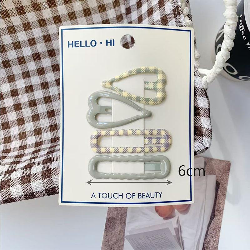 4Pcs/Set Retro Morandi Plaid Bb Hair Clips Daily Side Bangs Clip Baby Hairpin For Women And Girls Hair Accessory