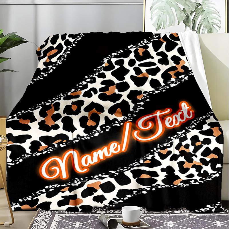 1PC Custom Name Leopard Print Fashion Trend outdooor Flannel blankets Throw Blanket All-Season Throw Gift Bedspread for Couch, Bed, Camping Holiday Bi