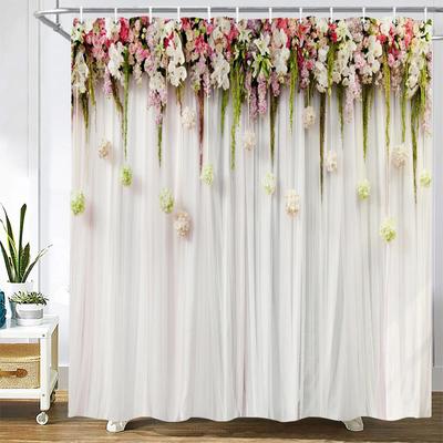 Heimduschenvorhänge für Badezimmer wasserdichter Stoff Nordischer Stil Künstliches Blumenwandmuster Badezimmervorhänge Duschvorhang