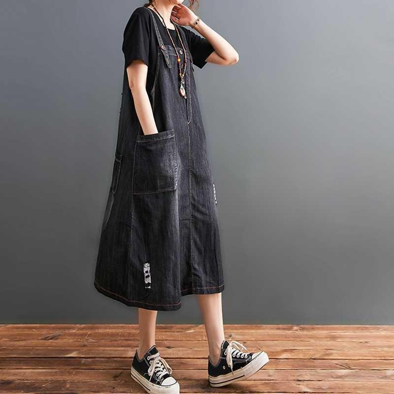 Ladies' Fashionable Loose and Versatile Denim Strap Dress for Slimming
