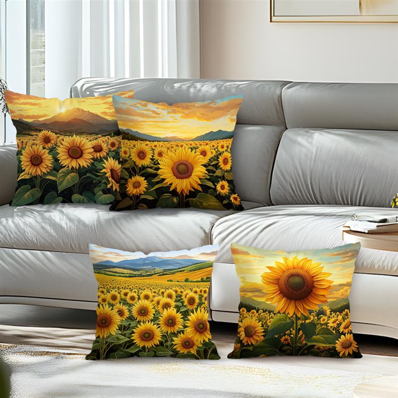 Tinika Chen Unisex Sunflower Fields Cushions Pillowcase Printed Polyester 45X45cm Throw Pillow Cover Decorative Sofa Cushion Pillowslip Home Decor