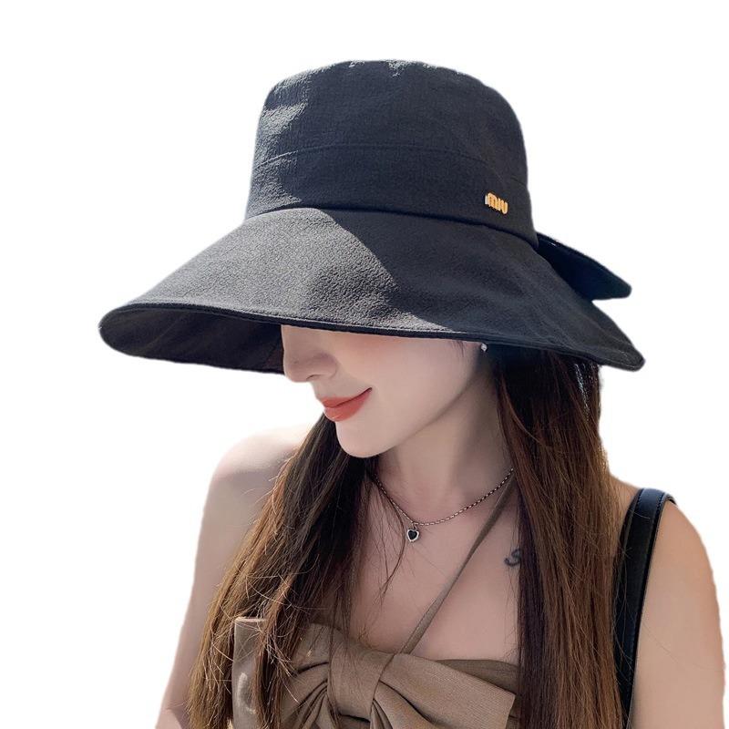 Spring and Autumn trendy hat women's versatile bow bucket hat breathable sunscreen sun hat big edge sun hat