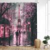 Vintage Paris Tower Shower Curtains Pink Butterfly Balloon Love Heart Floral Valentine'S Day Bathroom Curtain Decor With Hooks