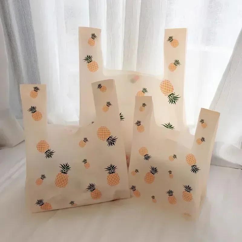 Plastic Hand-held Packaging Bags Cartoon Lovely Fruits Pattern Vest Portable Storage Bag Shop Shopping Clothing Food Packing