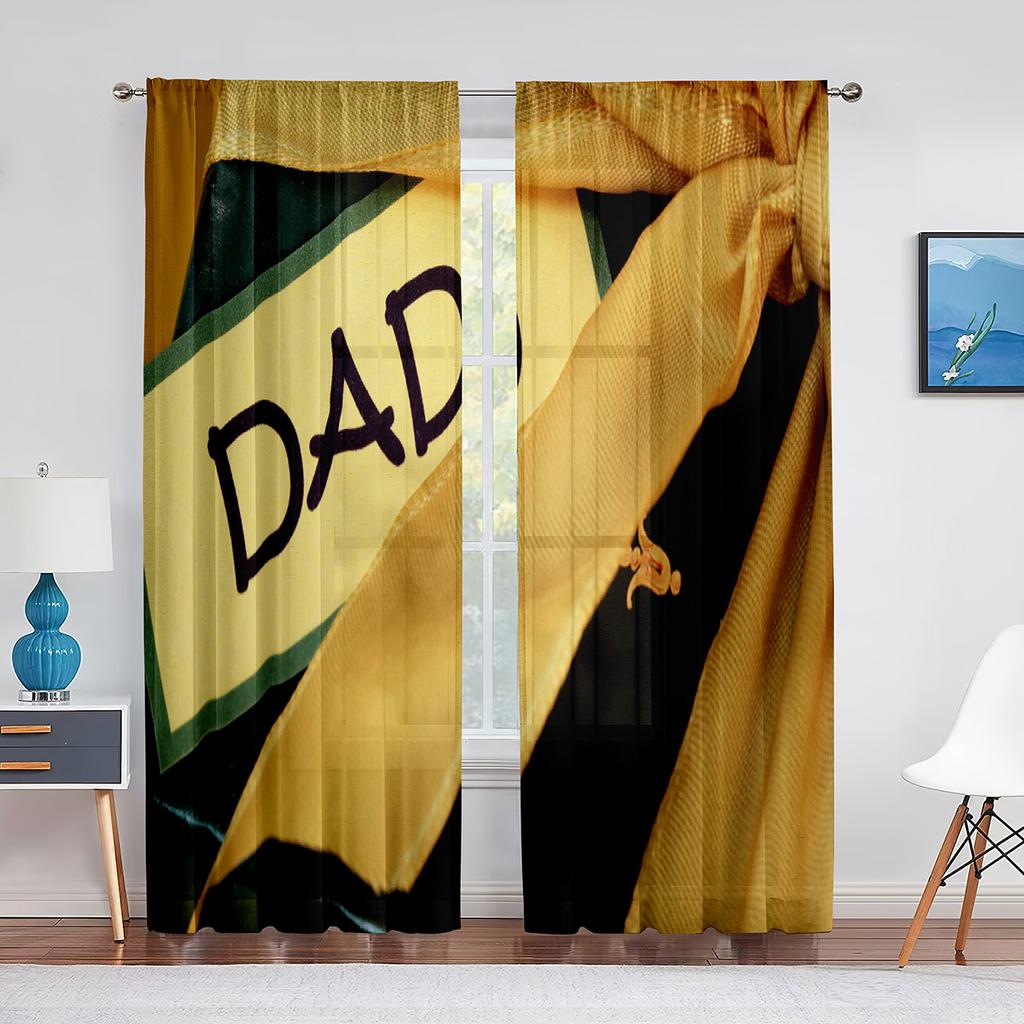 Happy Father‘s Day Sheer Voile Curtain Ocean Beach Sunset Kids Silhouettes Window Tulle Curtains for Living Room Bedroom Decor