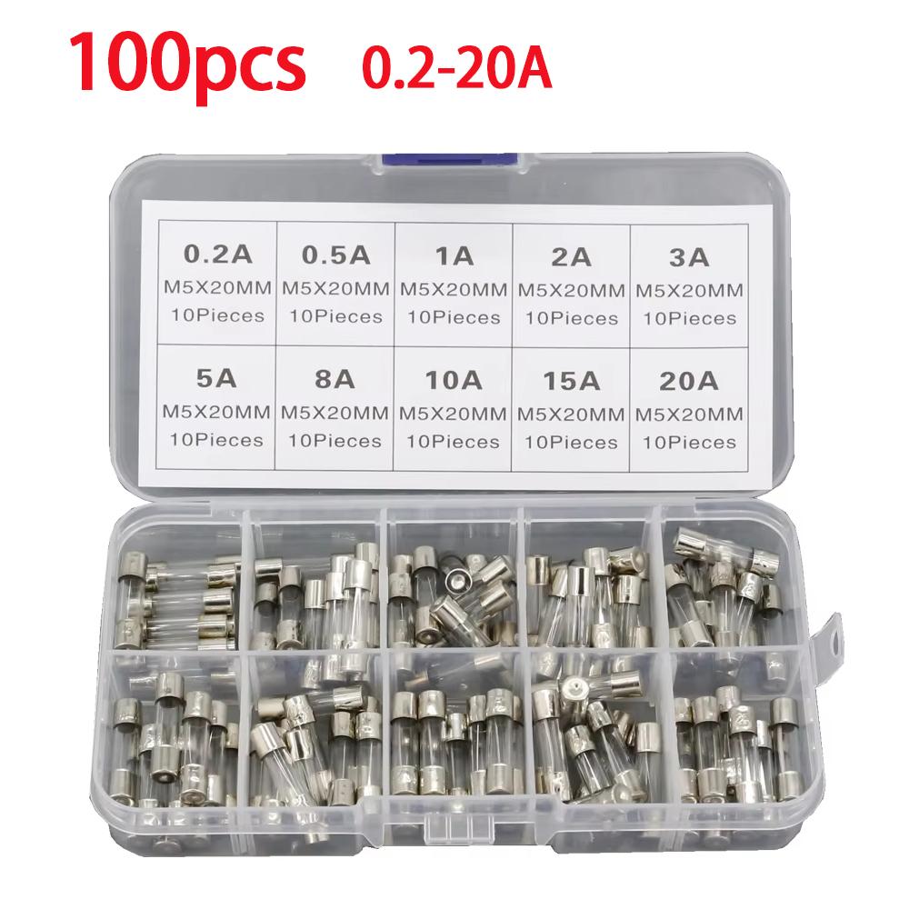 100/72pcs Car Fast-blow Glass Fuses Car Glass Tube Fuses 0.2-20A 0.5-30A Assorted Kit for Car Light Inflator vacuum Cleaner Fuses4