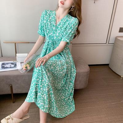 V Neck Elegant Evening Long Party Dresses  Fashion Chic Floral Beach Dress Casual Short Sleeve Print Summer Dress Robe 22205