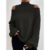 Women's Off-the-Shoulder Knitted Sweater with Semi-High Neck and Lantern Sleeves for Autumn and Winter
