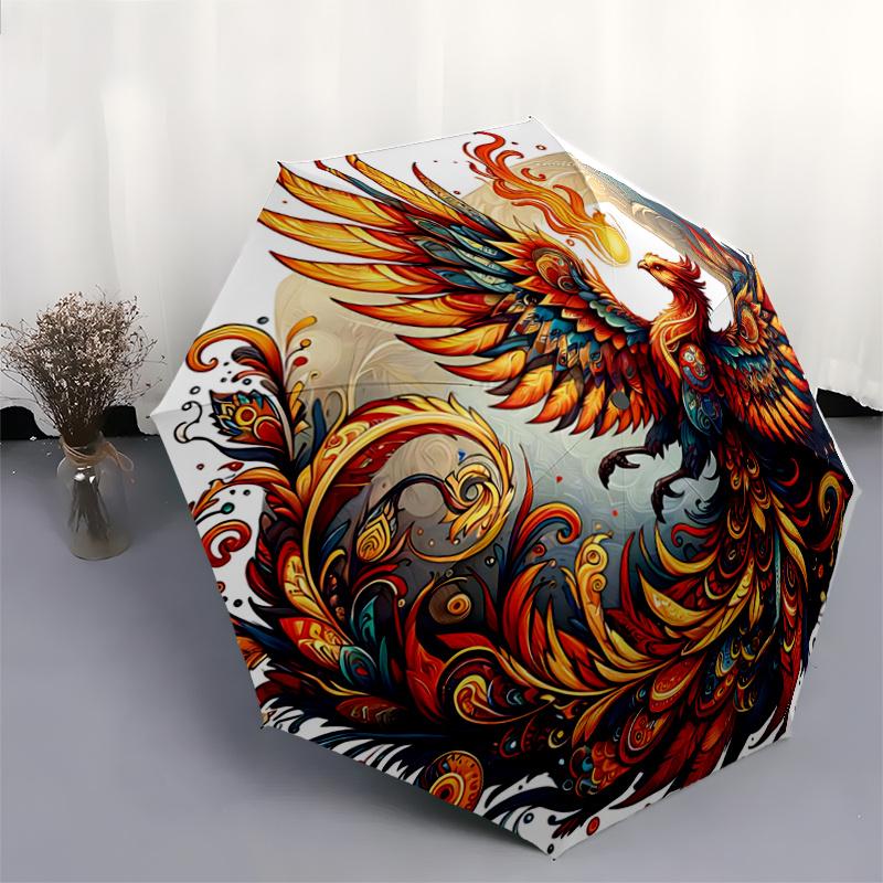 1pc Flaming Phoenix Pattern Automatic Opening and Closing Umbrella - Small Umbrella Suitable for Various Occasions A064
