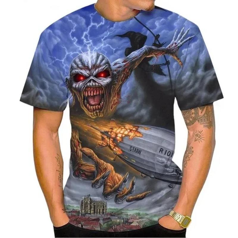 Fashionable and Interesting Skull Pictures for Men's T-shirts Trend Digital Printing Casual Round Neck Short Sleeved Tops